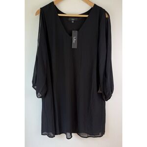 Lulus Women's Sz Large Black Chiffon Cold Shoulder Long Sleeve Shift‎ Dress NWT